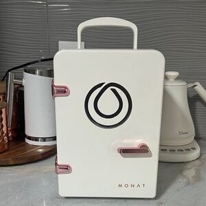 Monat White Mini Fridge with Pink Accents